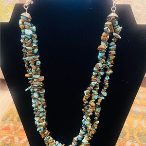 Southwest Designed 3 Strand Turquoise &Tiger's Eye Chip Necklace 18’’